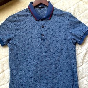 Authentic Mens-Gucci Cotton knit polo- Blue on blue with monogram print